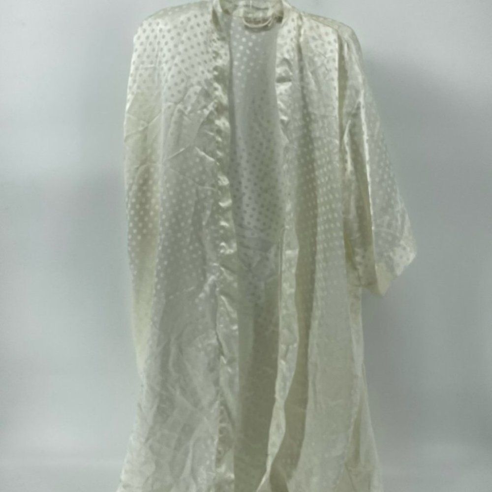Vintage Offwhite Bridal Midi Satin Robe‎ Dotted Loungewear Cover Up Kimono